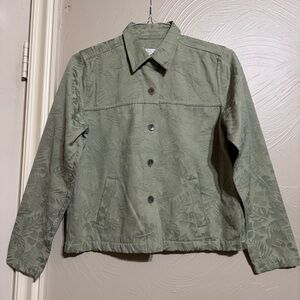 Christopher & Banks Women’s Olive Green Button-Front Jacket with a Leaf Design